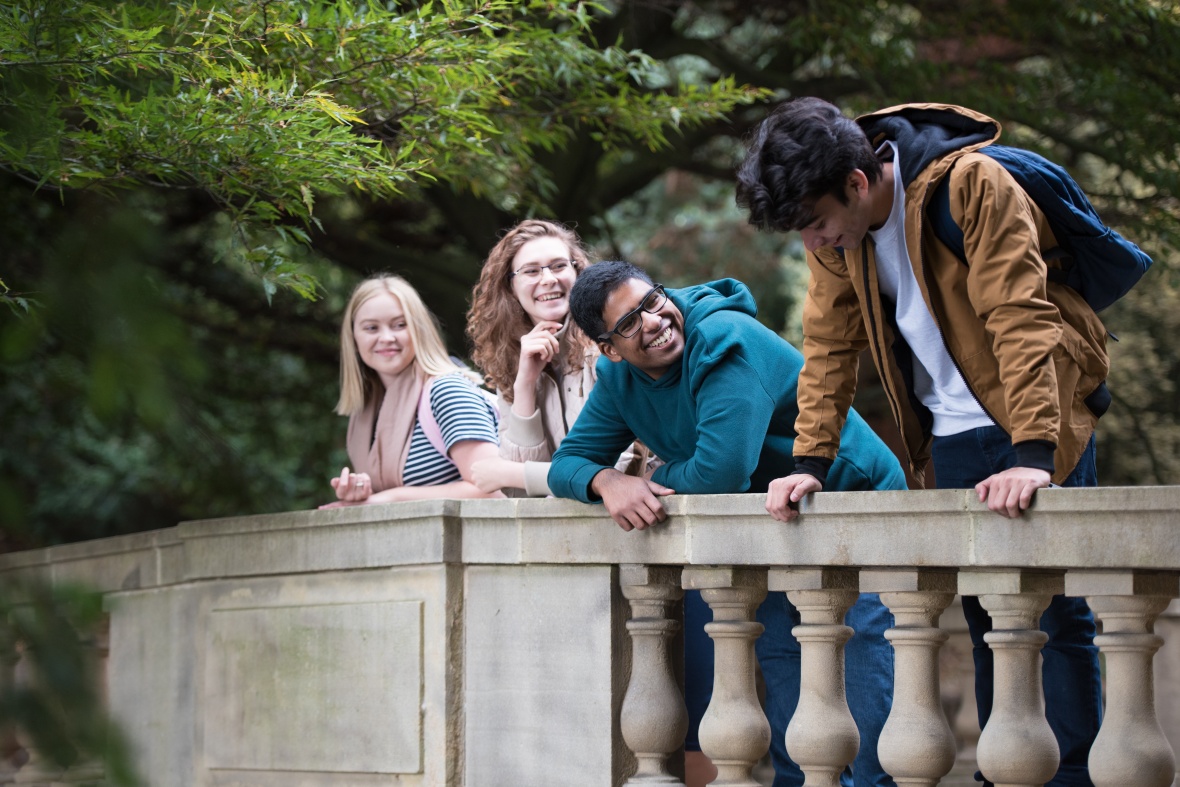 Students on Highfields Park Bridge