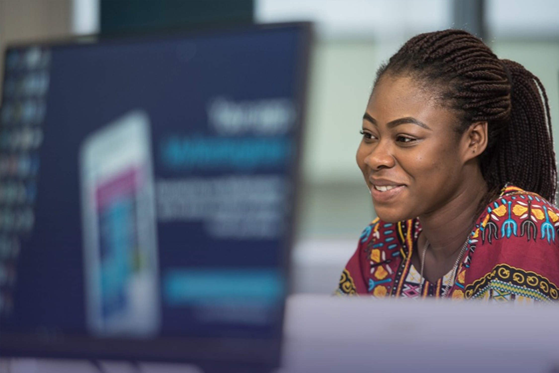 Student working at university computer