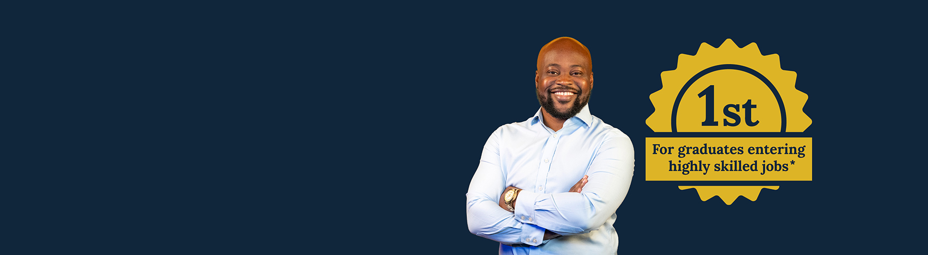man standing with arms crossed on blue background
