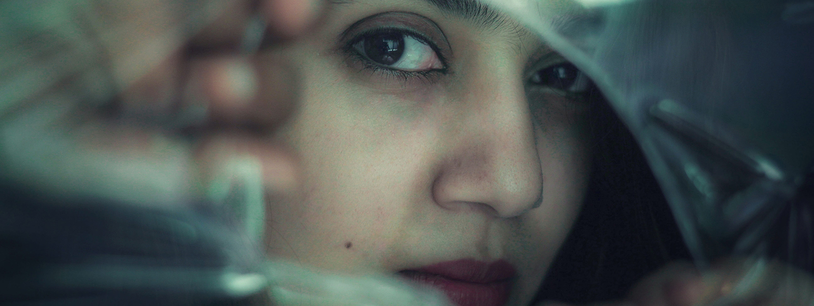 A girl looking through a window