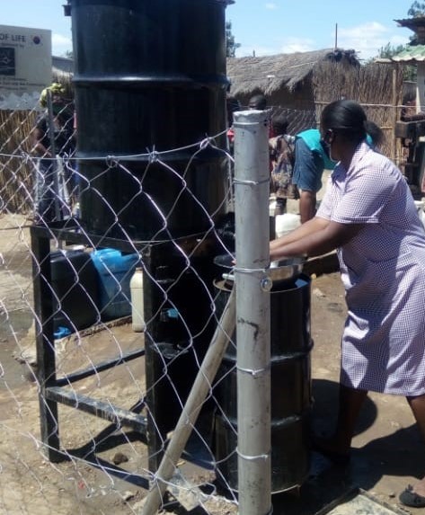 Hand washing in action