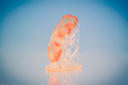 Photograph of human jaw 3-D printed onto photopolymer