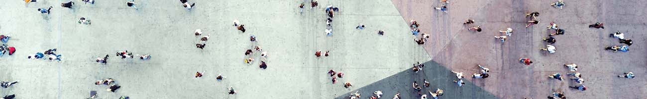 Birdseye view of people walking around