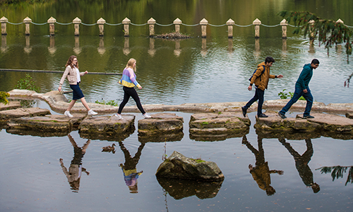 Students exploring the campus