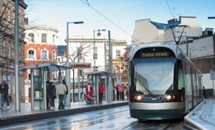 A tram passing through the university