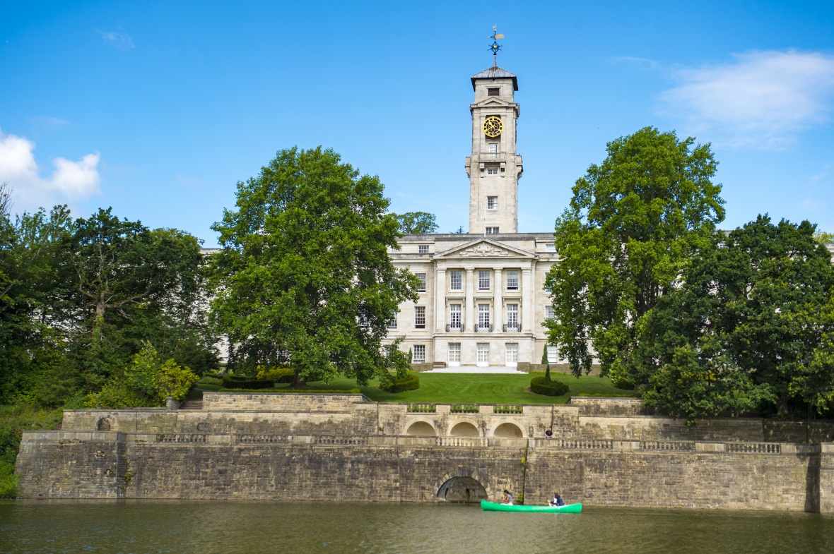 Trent building in the background of the lake