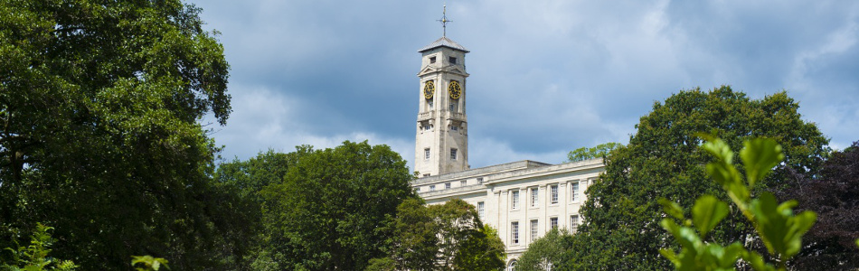 View of the Trent Building from Highfields Lake, University Park