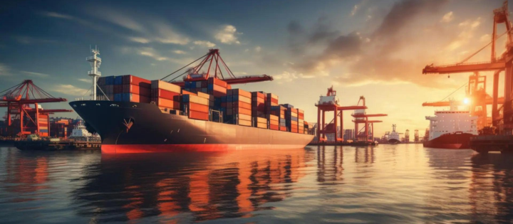 Container ship in a port