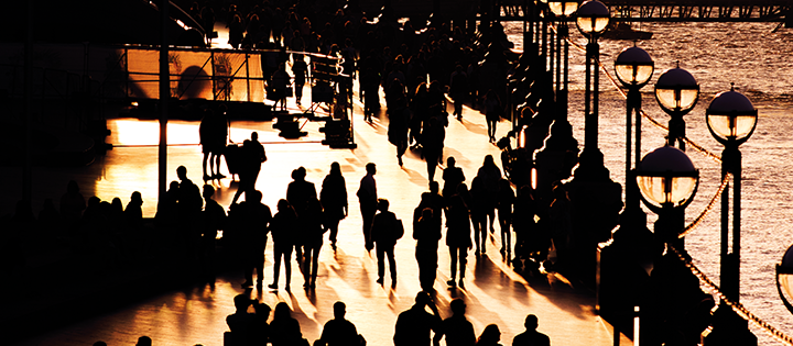 Crowds of people at night