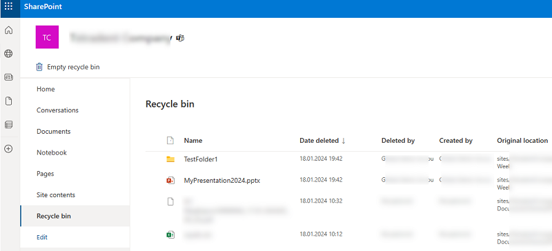 powershell restore sharepoint recycle bin