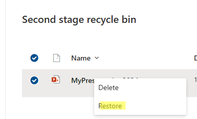 restore deleted files sharepoint online powershell